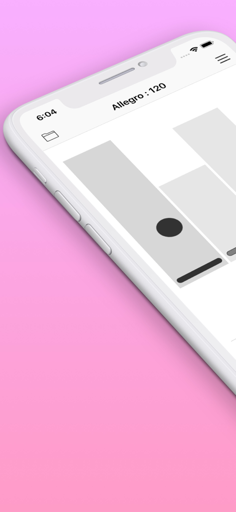 Interfaz de la aplicación BounceMeter en un smartphone mostrando un metrónomo visual con una animación de bola que rebota y un tempo de 120 BPM.