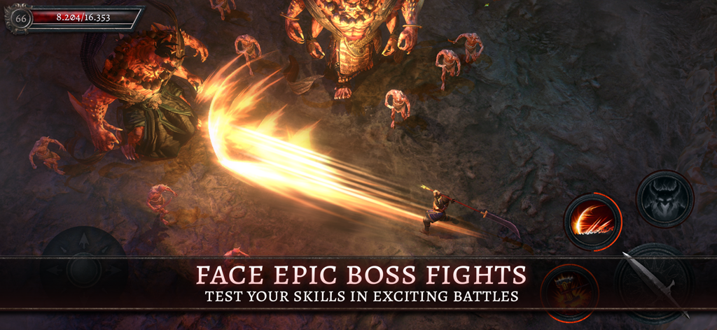 A character performing a powerful glowing attack during an epic boss fight in Oniro ARPG