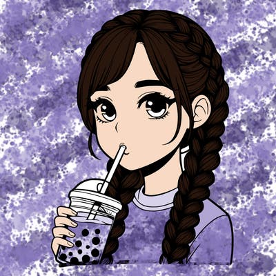 realistic girl with braided hair drinking boba