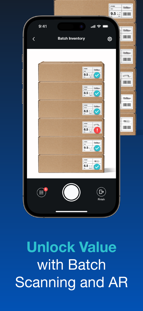 Scandit app demonstrating batch scanning with AR overlays for inventory management.