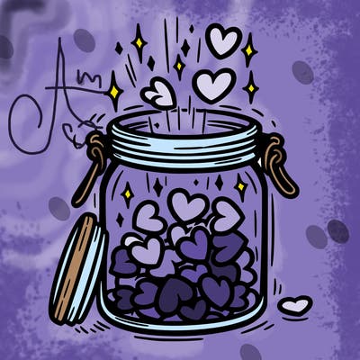 a jar filled with glowing hearts slowly opening and releasing them.