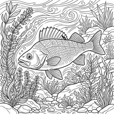 Explore the beauty of freshwater life with this intricate perch fish coloring page. Designed specifically for seniors, this full underwater scene offers clear outlines for a relaxing and engaging coloring experience.