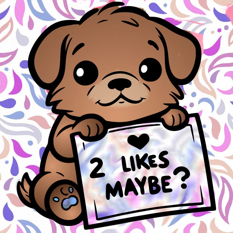 a puppy holding a sign that says 2 likes maybe?