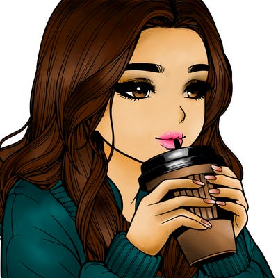 realistic girl drinking coffee