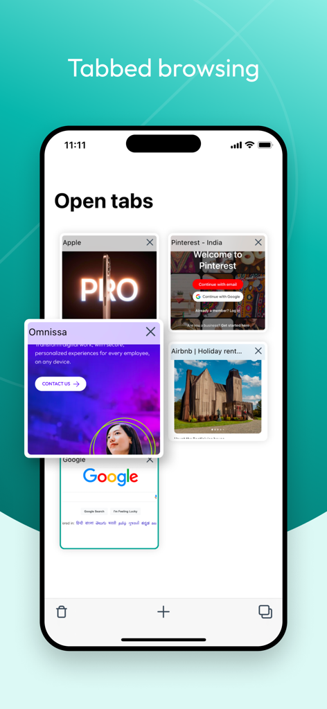 Captura de tela da interface do navegador Workspace ONE Web exibindo várias abas abertas em uma visualização de grade.