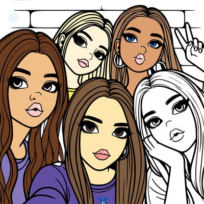 group of teen girls friends y2k up close in a selfie