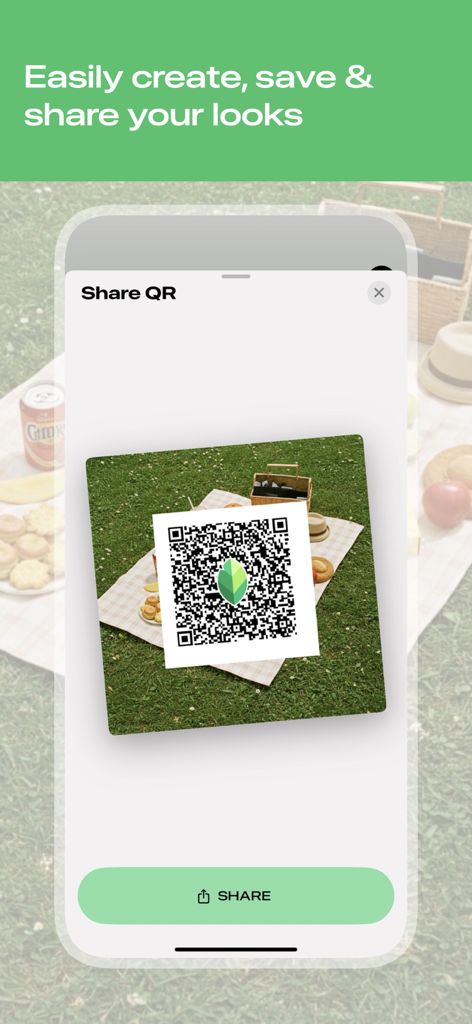 Interface do aplicativo Snapseed mostrando um código QR para compartilhar looks e predefinições de edição de fotos personalizadas