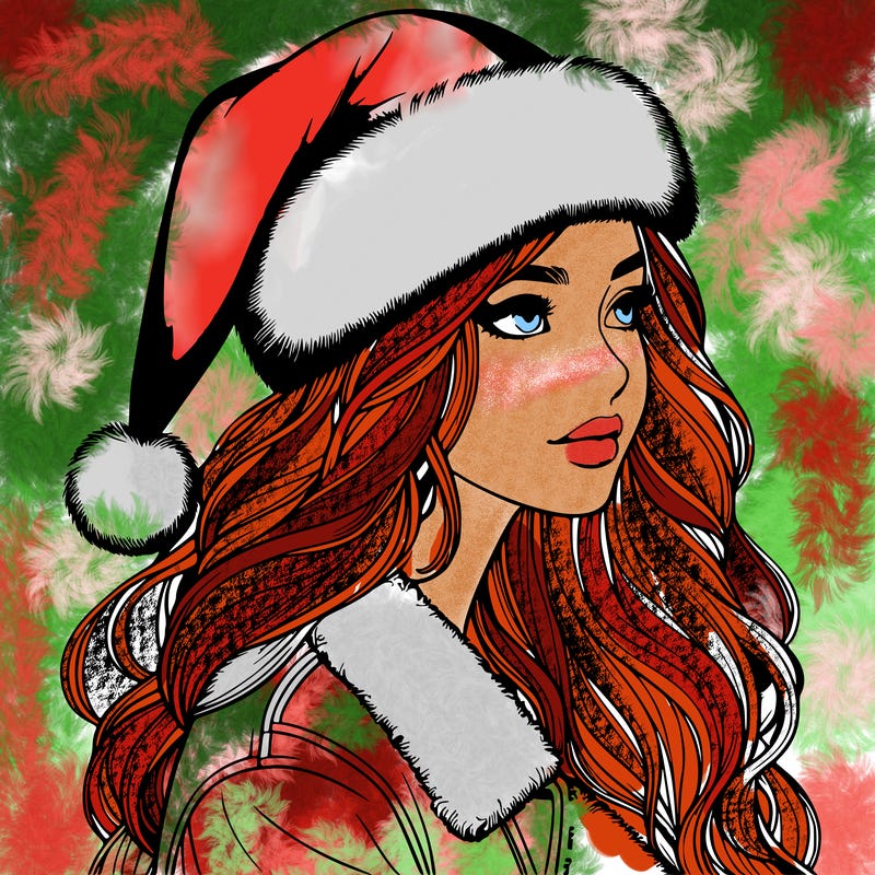 realistic girl in santa hat
