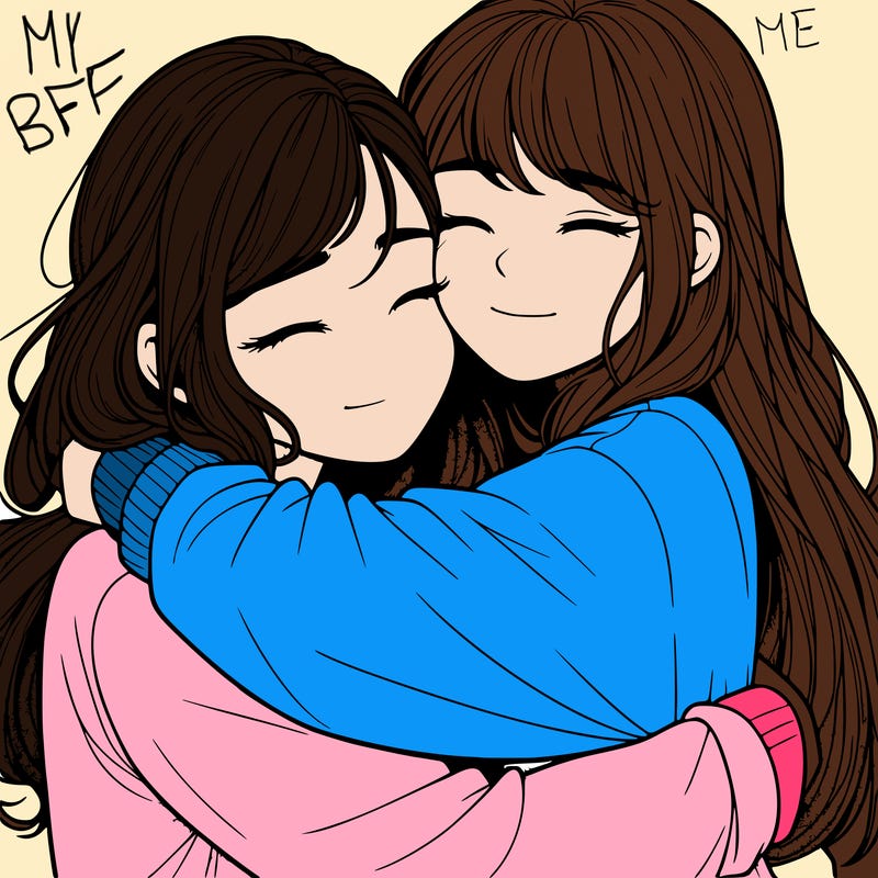 realistic two girls hugging