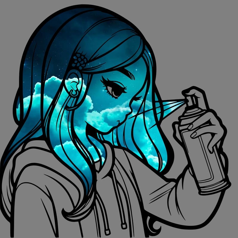 a realistic girl spray painting