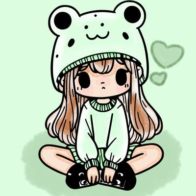 a girl wearing a frog hat and some frog socks