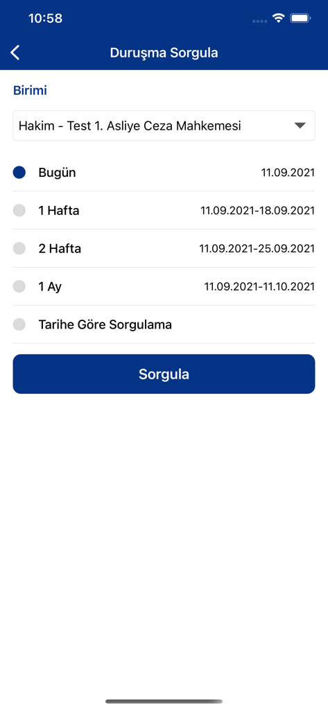 UYAP Mobil hearing inquiry interface for searching court schedules