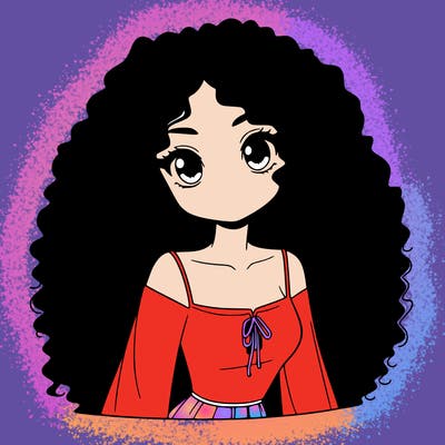 a black anime girl with long afro hair
