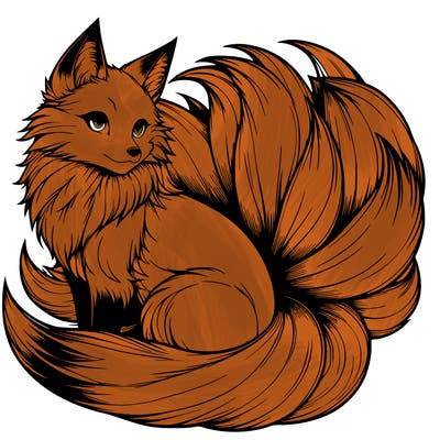 realistic detailed 9 tailed anime fox