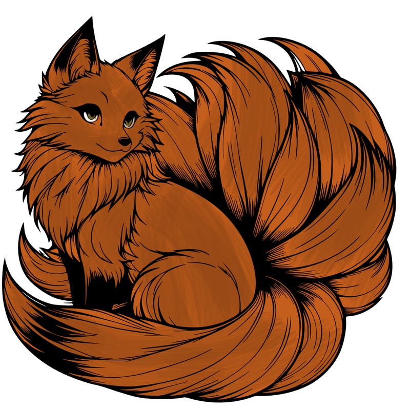 realistic detailed 9 tailed anime fox