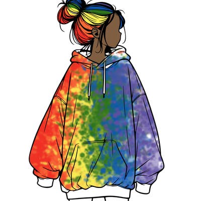 realistic girl with a oversized sweatshirt on and a bun