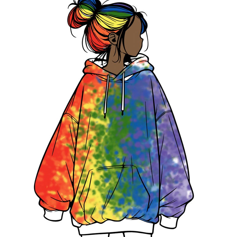 realistic girl with a oversized sweatshirt on and a bun