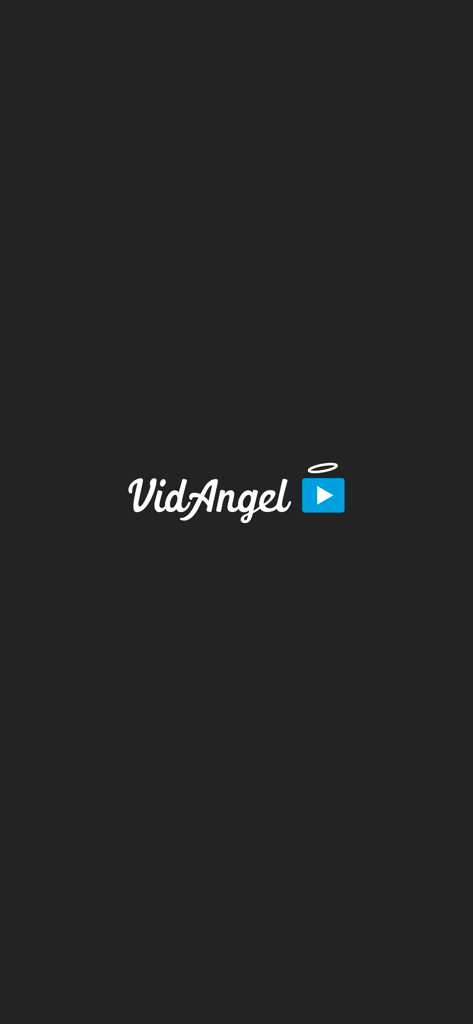VidAngel logo and blue play button icon with a halo on a dark background