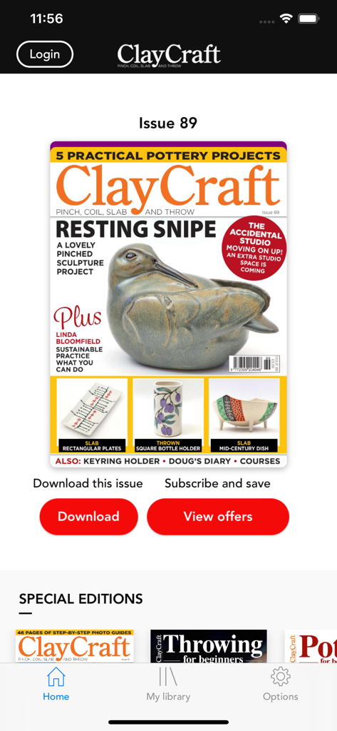 ClayCraft - ClayCraft app interface displaying pottery magazine Issue 89 cover and project guides