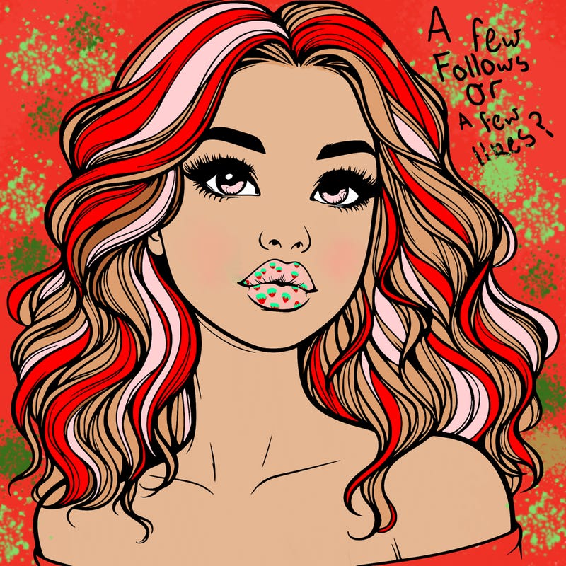 realistic girl with wavy hair and lips