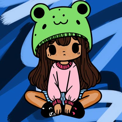 a girl wearing a frog hat and some frog socks