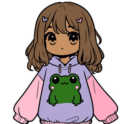 girl wearing frogging sweatshirt
