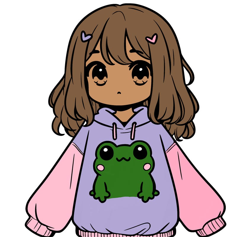 girl wearing frogging sweatshirt