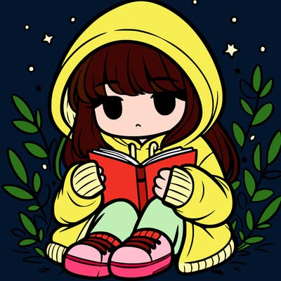 girl in oversized hoodie reading a book