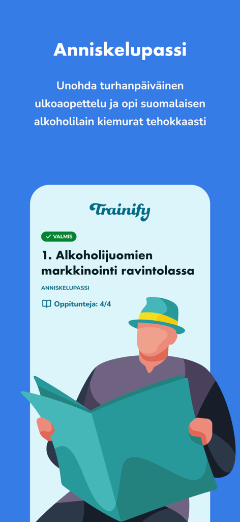 Trainify - Interfaz de la aplicación móvil Trainify para la formación de certificación de licencia de alcohol.