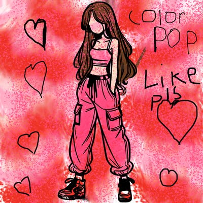 girl in baggy pants crop top and long hair