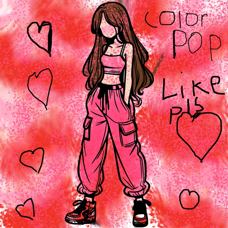 girl in baggy pants crop top and long hair