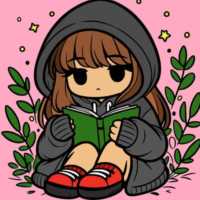 girl in oversized hoodie reading a book