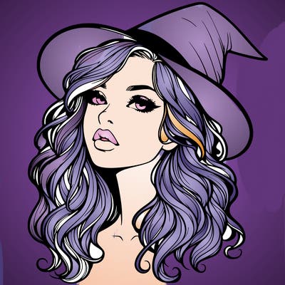realistic witch girl with wavy hair and lips