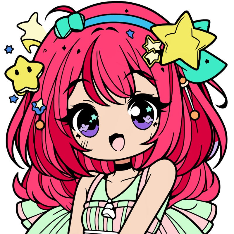 cute anime girl with star accessories