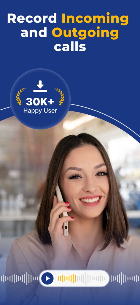 Tapeacall Pro Call Recorder - Woman smiling while recording incoming and outgoing calls with the Tapeacall Pro app
