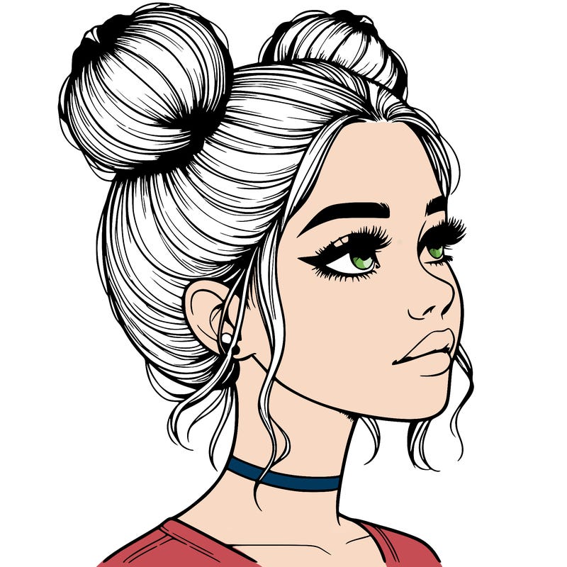 realistic girl with buns on the top of her head