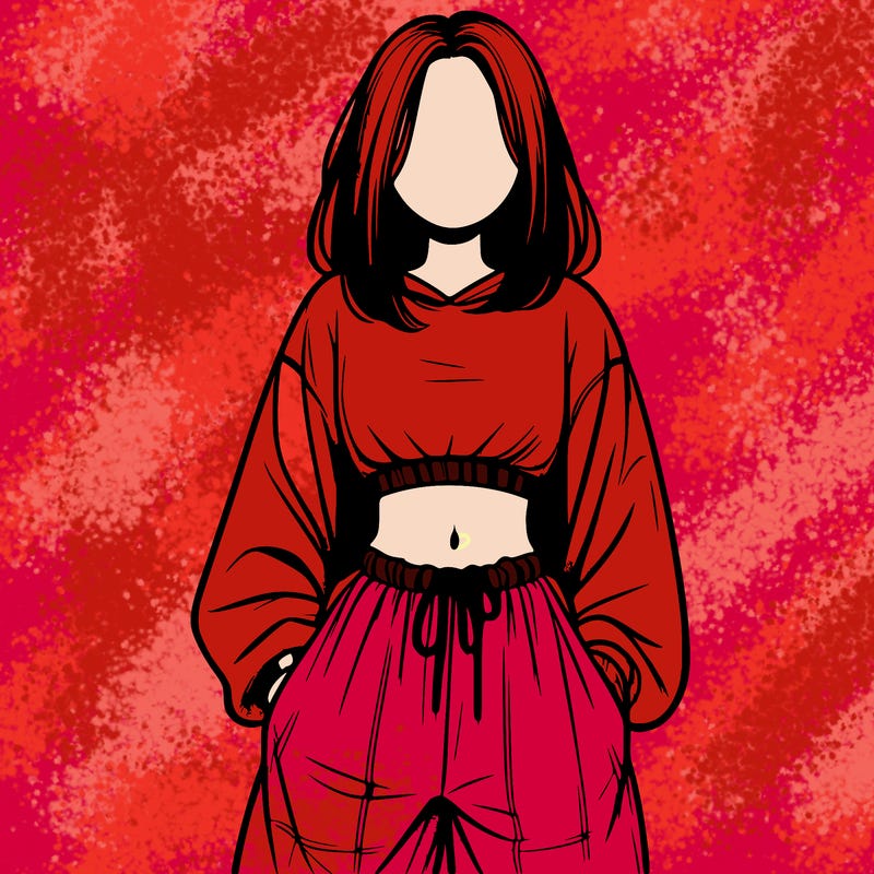 realistic girl faceless with baggy pants and a crop top