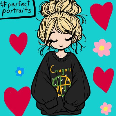 girl with baggy sweatshirt and messy bun