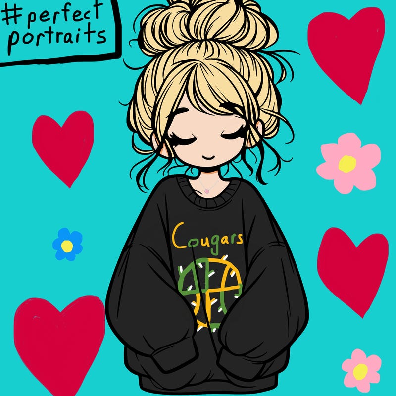 girl with baggy sweatshirt and messy bun