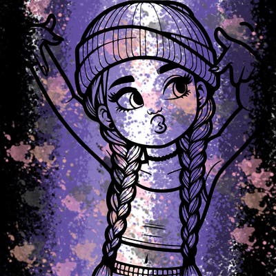 realistic teenage girl with braids and a beanie and crop top doing 🫶🏼