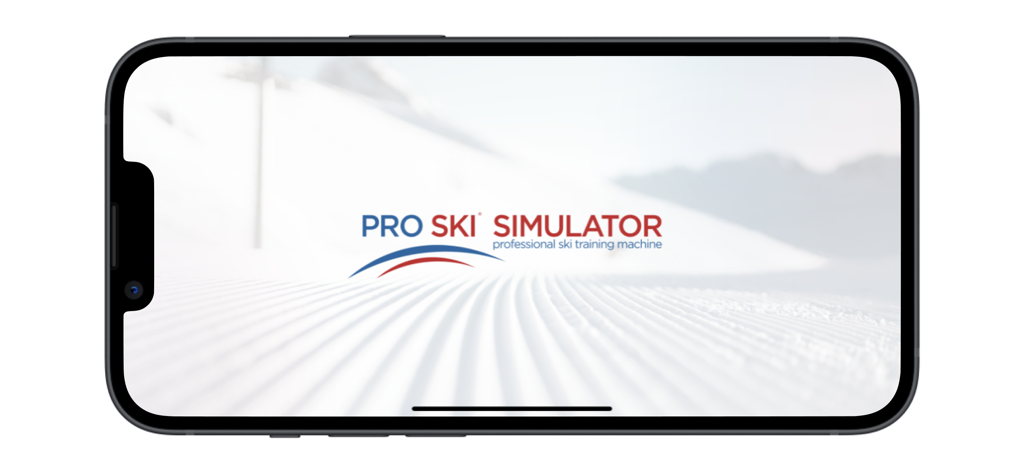 Logo y eslogan de PRO SKI Simulator mostrados sobre un fondo de pista de esquí nevada y cuidada.