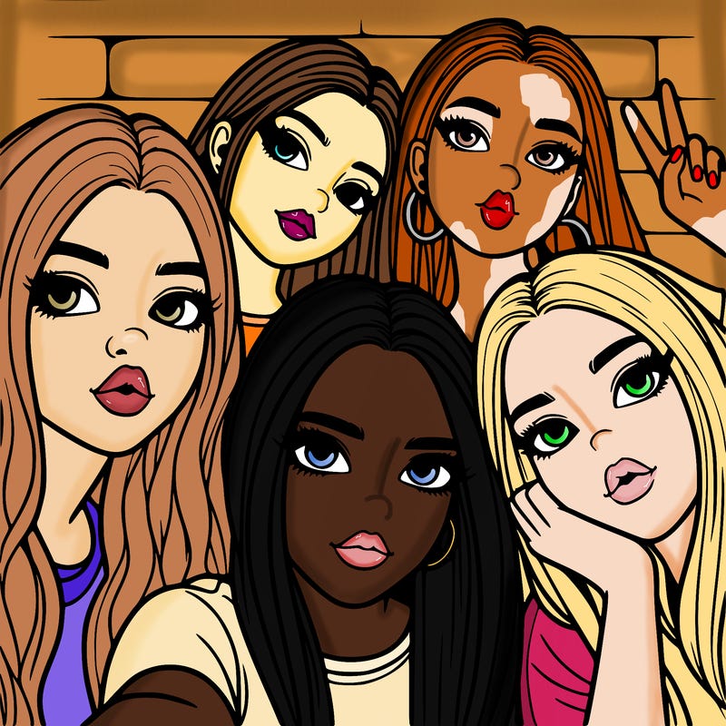 group of teen girls friends y2k up close in a selfie