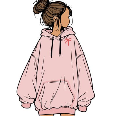 realistic girl with a oversized sweatshirt on and a bun