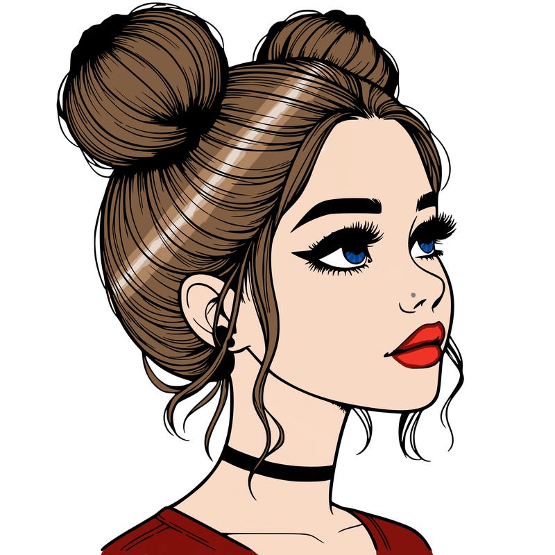 realistic girl with buns on the top of her head