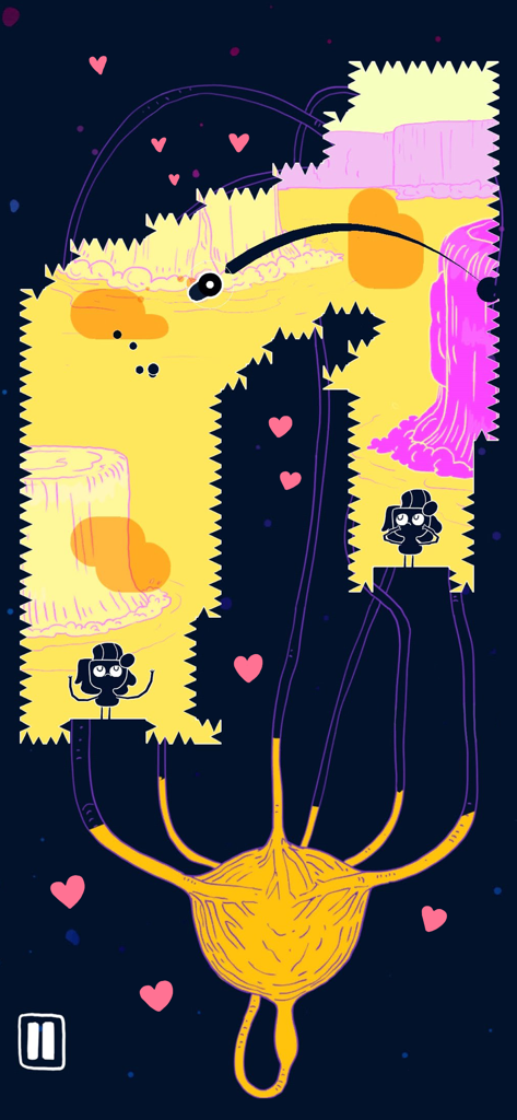 Spitkiss mobile game screenshot showing hand-drawn characters and organ-themed level design