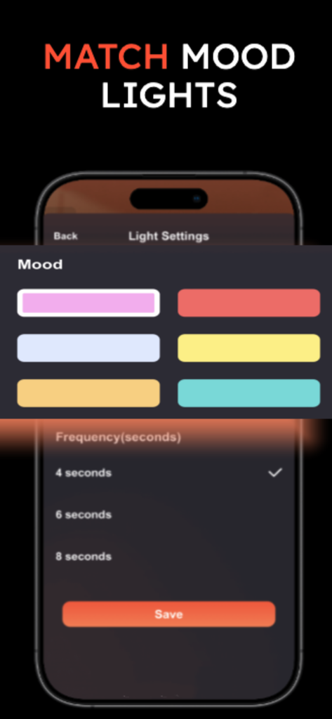 Configurações personalizáveis de luzes de humor no aplicativo de player de música MoodMax