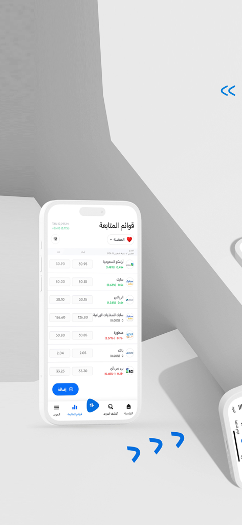 anb capital - anb capital mobile app interface showing a watchlist of Saudi Arabian stocks