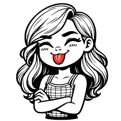 realistic girl crossing her arms and wearing a tank top with her tongue held out she has long hair