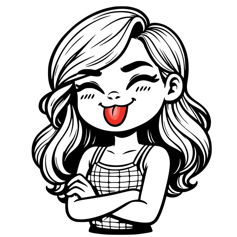 realistic girl crossing her arms and wearing a tank top with her tongue held out she has long hair