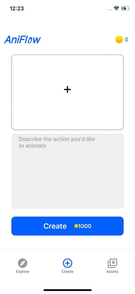 AniFlow - AI Anime Video Maker - Interface of the AniFlow app for creating AI anime videos from text prompts and images.